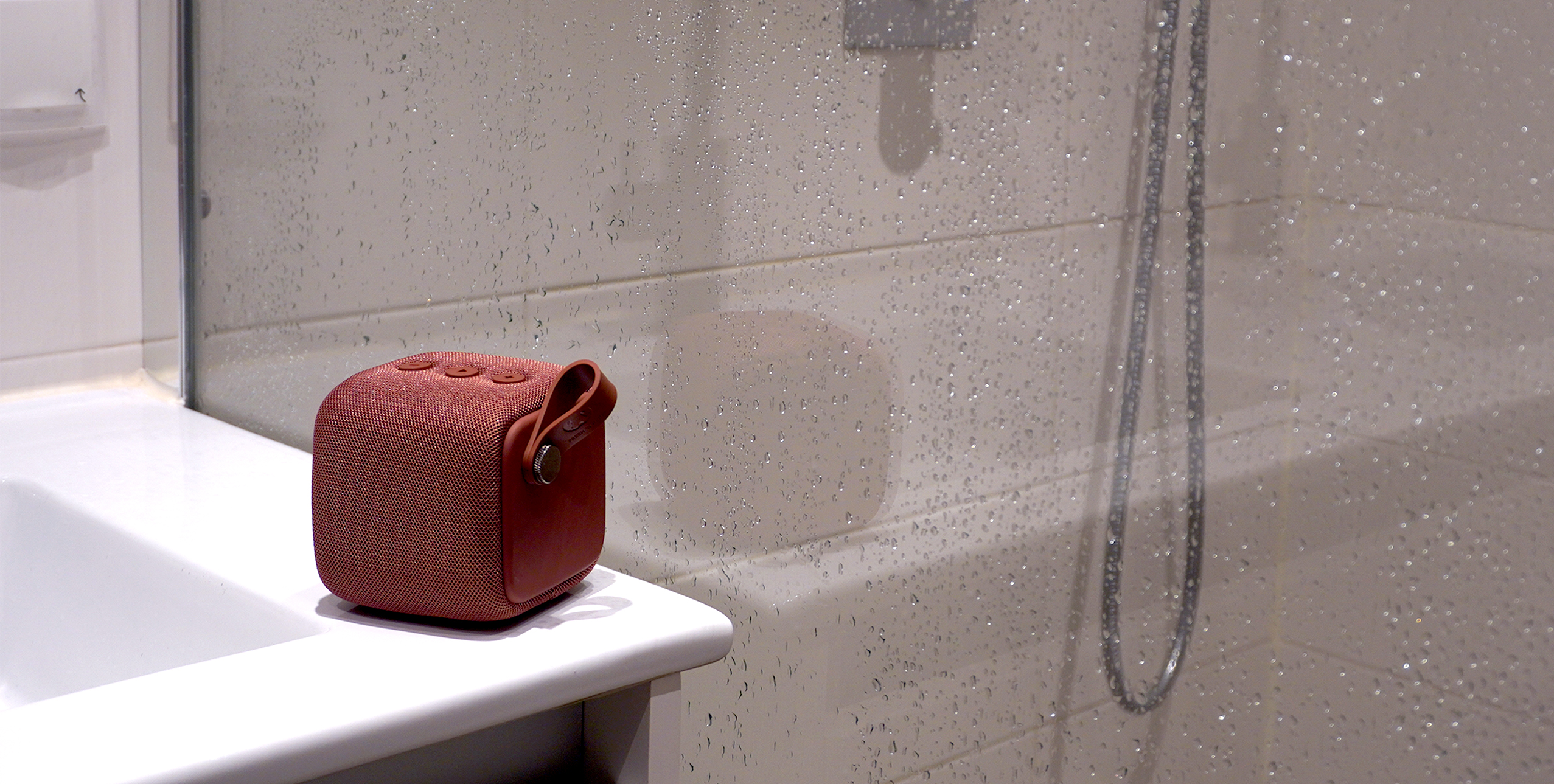 Rockbox Bold S Bluetooth Speaker in the bathroom